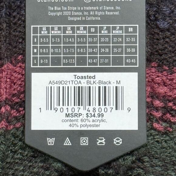 Stance Unisex Toasted Slipper Crew Socks Black Stripe A549D21TOA-BLK Medium NWT - Picture 6 of 8